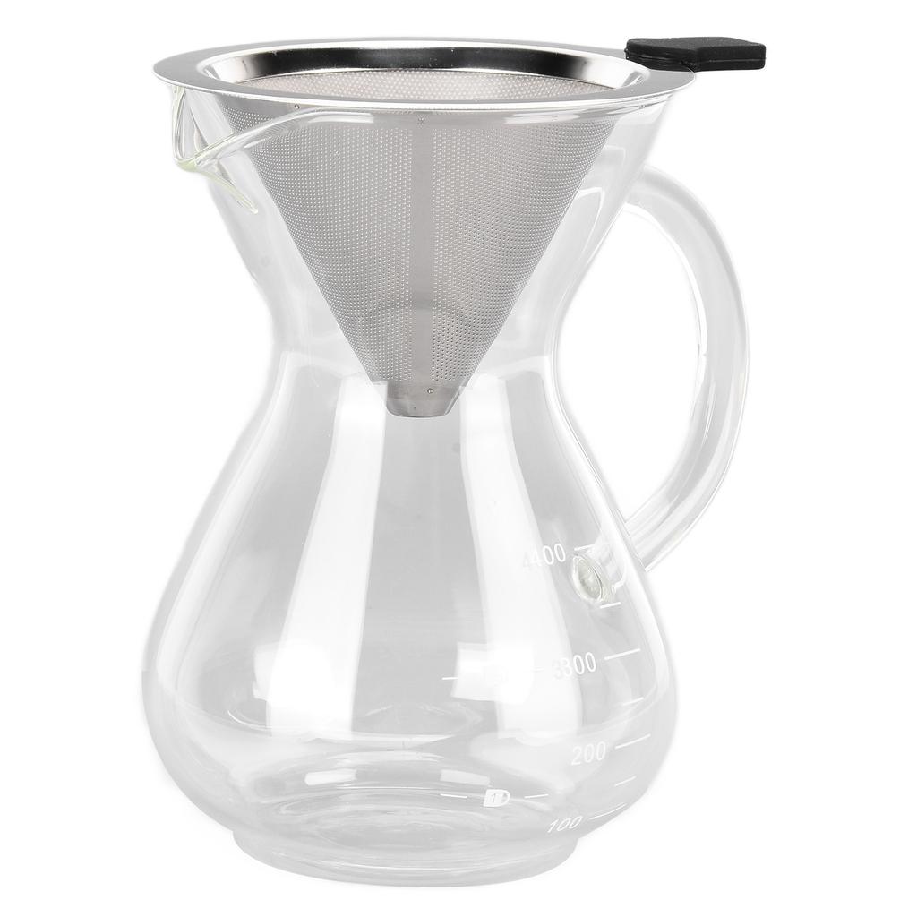400ml Glass Coffee Pot Kettle Heat Resistant Pour Over Coffee Maker with Stainless Steel Filter for Home KitchenRound