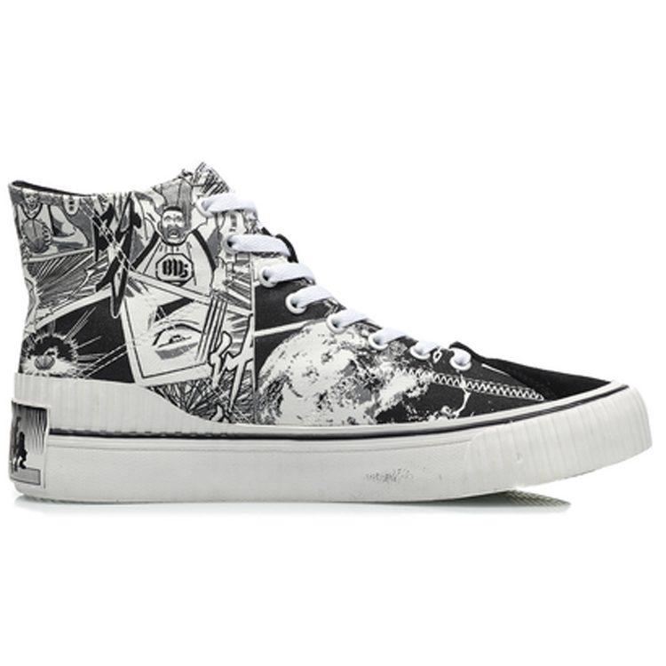 Li Ning Badfive Comfortable Slip Resistant Abrasion Resistant High Top Skateboard Shoes Men's White Black AGCQ607-1