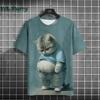 Cat Print T-shirts for Men Casual Short Sleeved Tee Oversized Mens Clothing Men's Funny T-shirt Animal Print Graphic T Shirts