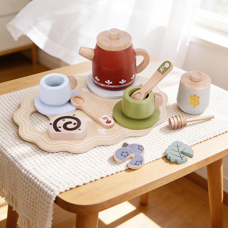 Wooden Afternoon Tea Set for Kids: Educational Toy with Tea Cups & Cakes