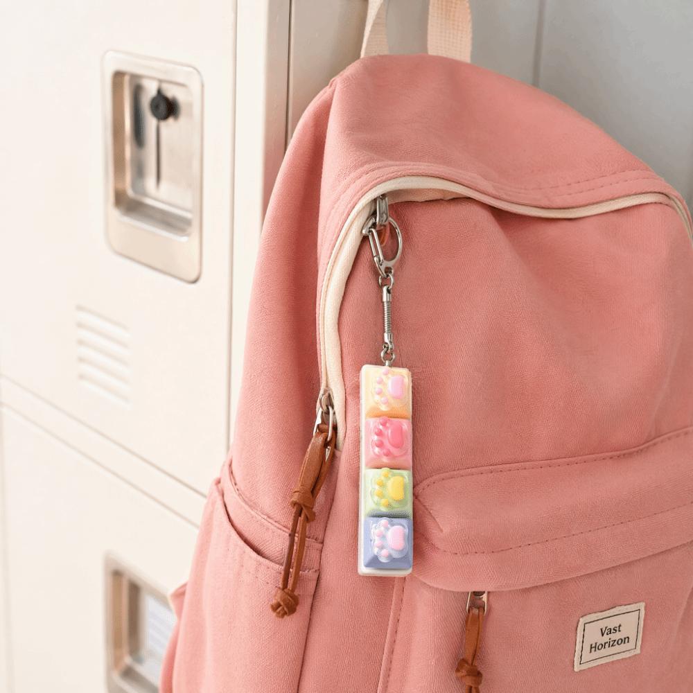 Backpack Pendant Cat's Paw Keyboard Fidget Toy Colorful Design KeyCap Keychain Office Use
