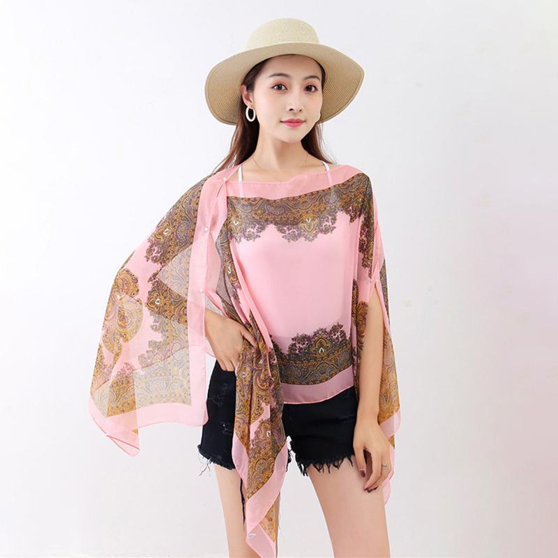

Beach Sun Protection Shawl Women Clothes Summer Beach Bikini Cover Up Loose Chiffon Blouse Shawl Scarf With Buttons