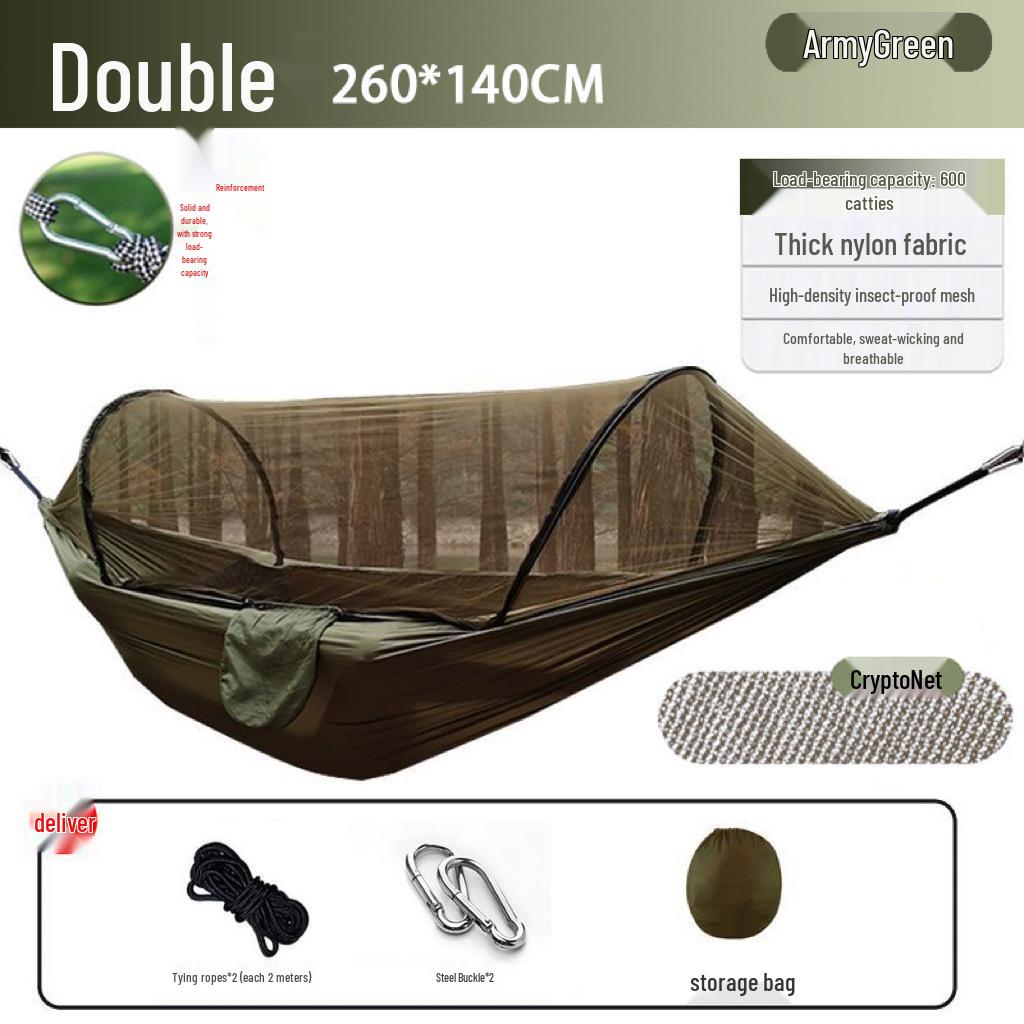 Quick Open Portable Outdoor Hammock with Mosquito Net - Anti-Rollover Design for Adults and Children, Thickened for Camping