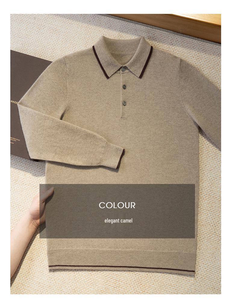 Herren 100% Kaschmir Langarm Colorblock Polo Pullover