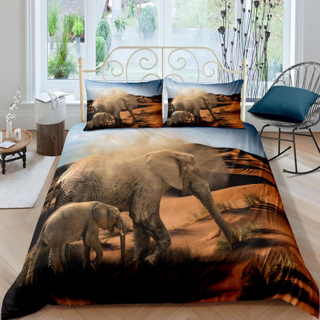 Elephant Duvet Cover King Queen Size Creative Animal Pattern Bedding Set For Kids Teens Adult Lovely Wildlife 2/3pcs Quilt Cover