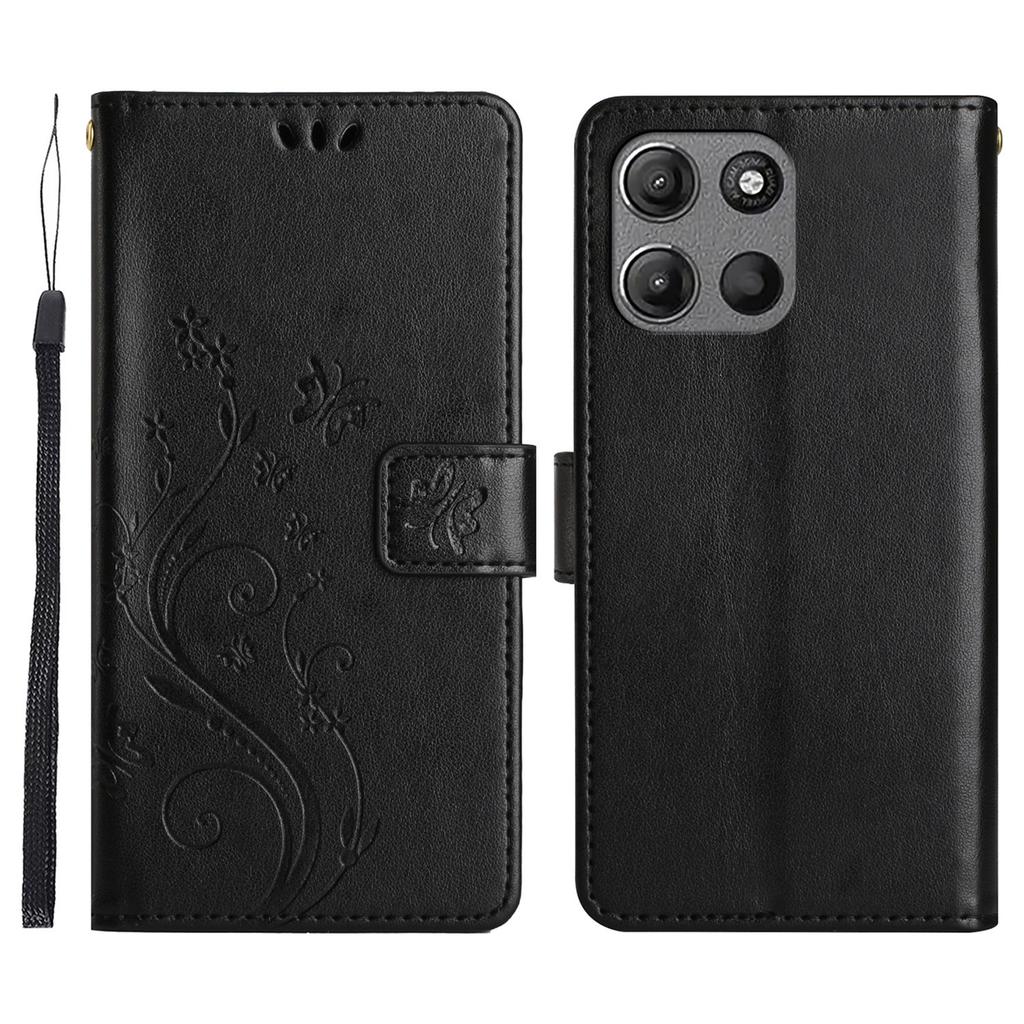 For Motorola Moto G (2026) 5G Leather Wallet Case Butterfly Flower Imprinted Phone Cover with Strap