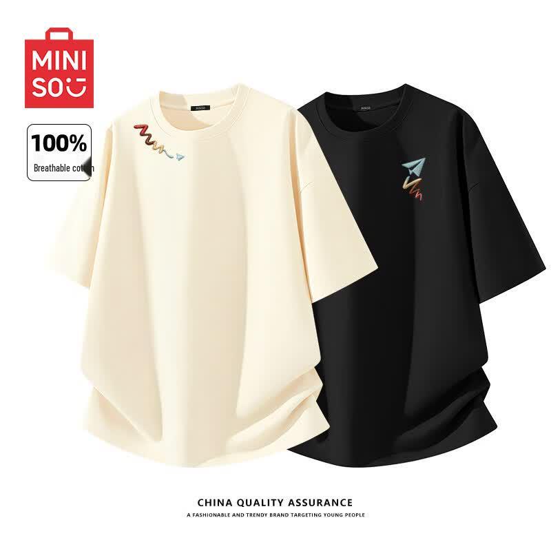 MINISO Men's Pure Cotton Printed Short Sleeve T-Shirt 2-Pack