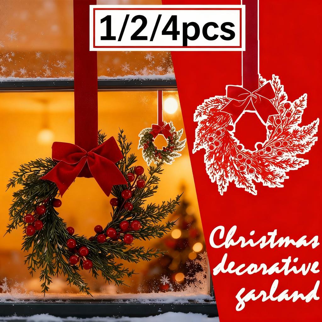 1/2/4Pcs Christmas Mini Wreaths Window Decorations Ribbon Bows Red Fruits Christmas Nee Year Party Home Decorations Ornament