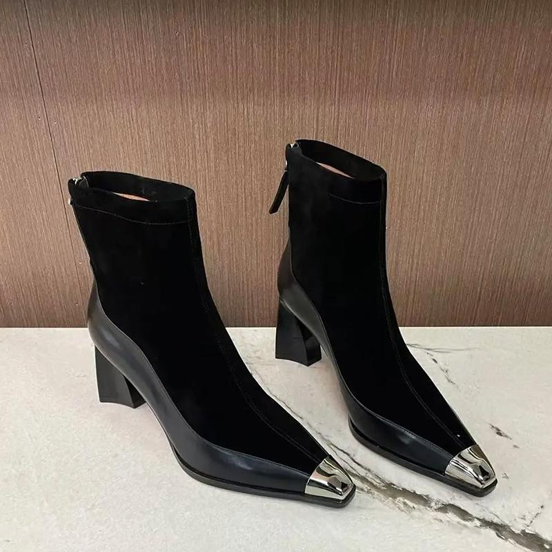 Winter Chunky Women Ankle Boots Pointed Toe Fashion High Heels Shoes 2025 Trend Designer Elegant Pumps Goth Chelsea Botas Mujer