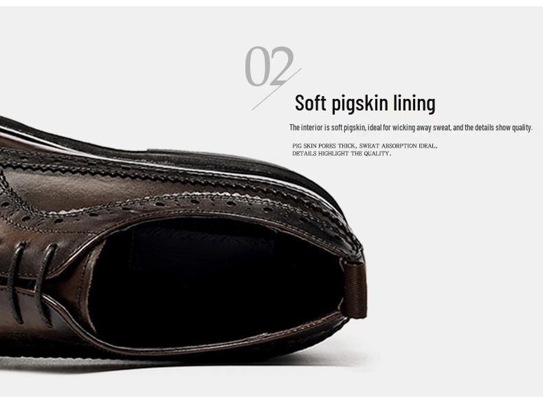 British Style Men's Round Toe Brogue Leather Shoes - Thick-Soled Casual Wedding Groom Shoes