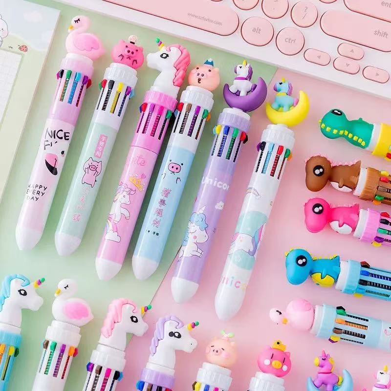 Office School Supplies Creative Cartoon Silicone 10-color Ballpoint Pen Cute Press Ballpoint Student Gift Kawai Stationery