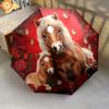 1 PC Automatic Folding Umbrella - Red Rose Horse Pattern, Portable & Foldable Design with 8 Ribs, Christmas Birthday Gifts