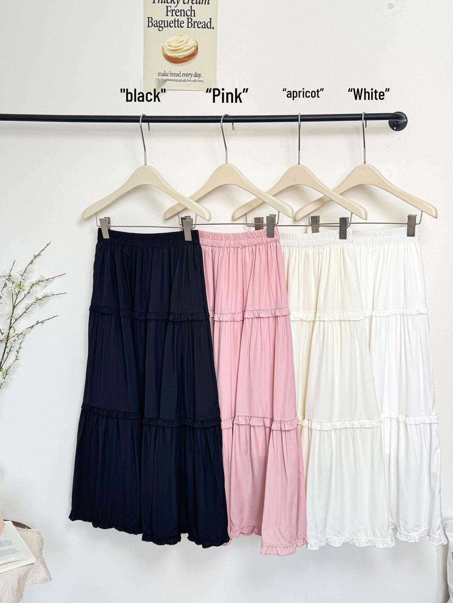 

2026 Spring/Summer Black Ruffle Layered Mid-Length A-Line Umbrella Skirt with Elastic Waist One Size чёрный