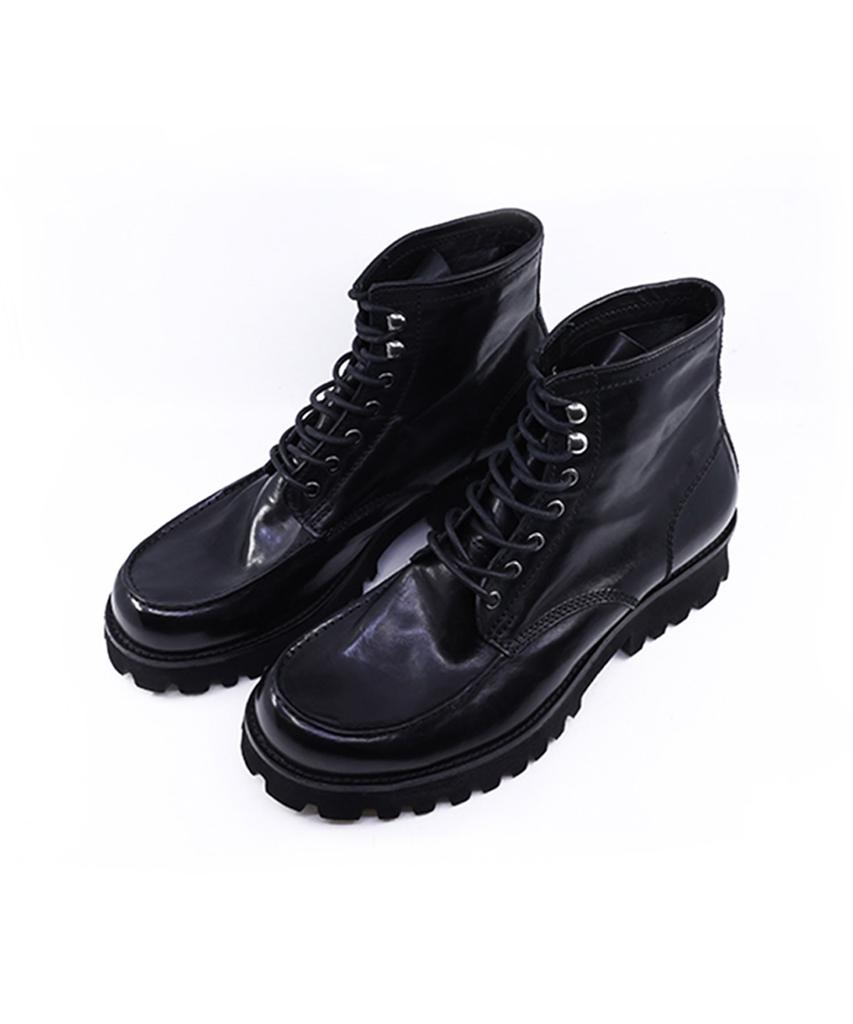 Yase L08 Commando Sole Horsehide Moc Toe Boots Black