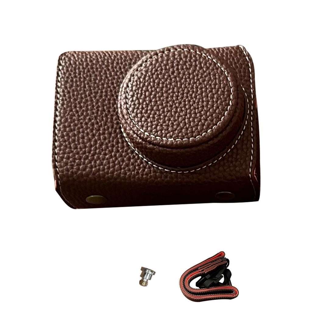 Vintage PU Leather Camera Bag Half Body Protective Cover with Strap for GR IIIx GR III GRIII GR3 Enhanced Grip Soft Lining 1Celsius4 Inch Thread Hole