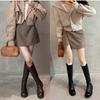 ! Shoes Retro Washed Horse Leather Versatile and Thin Zipper Thick Heel Platform Knight Boots