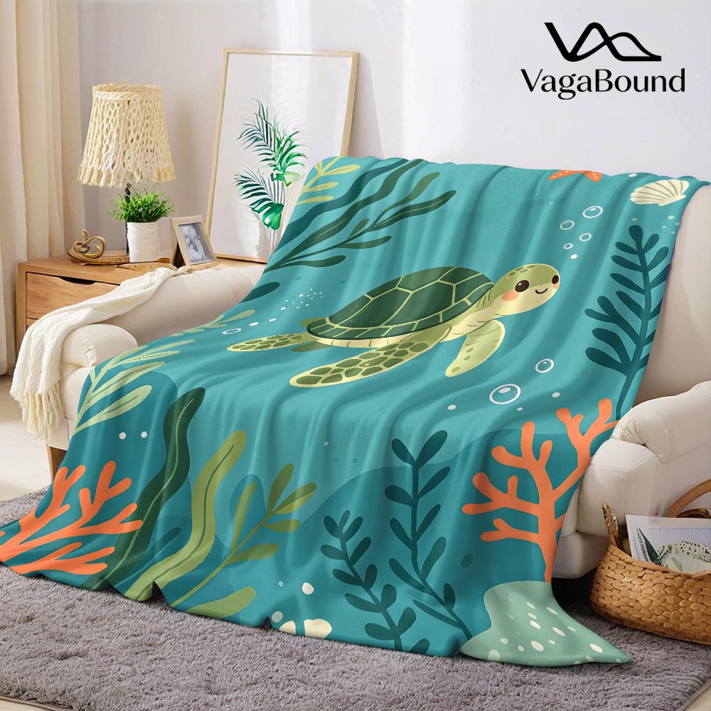 Cute Sea Turtle Ocean Flannel Blanket Warm Soft Halloween Christmas All-Season Couch Decorative Cozy Warm Gift