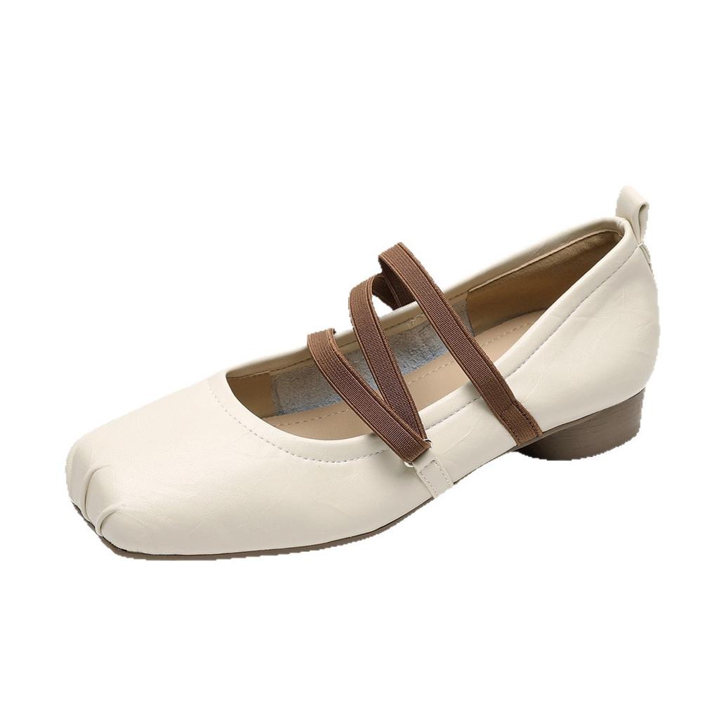 French square head versatile rough high-heeled ballet Mary Jane shoes women's retro niche cross-strap lazy one-pedal single shoes