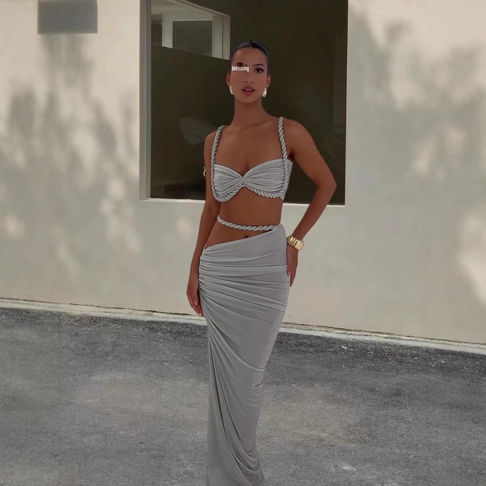 2025 Frühling Damen Sexy Rückenfreies Neckholder Badeanzug Rock Set