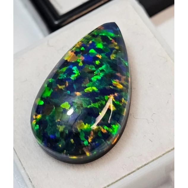 Cabochon Ethiopian Black Opal 10-11 Ct Pear Cut Certified Stunning Gemstone