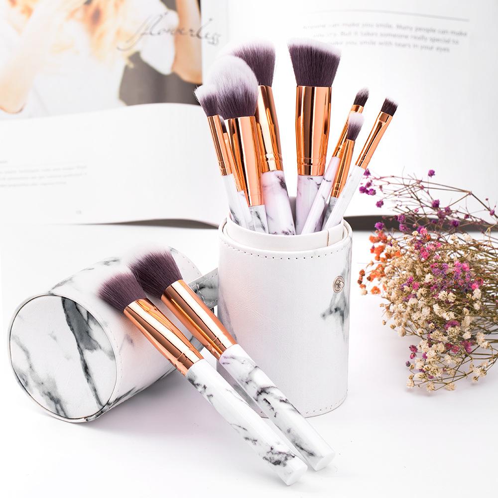 New 10 Makeup Brush Set Full Marble Beauty Tool Set Brush Blush Eyeshadow Brush