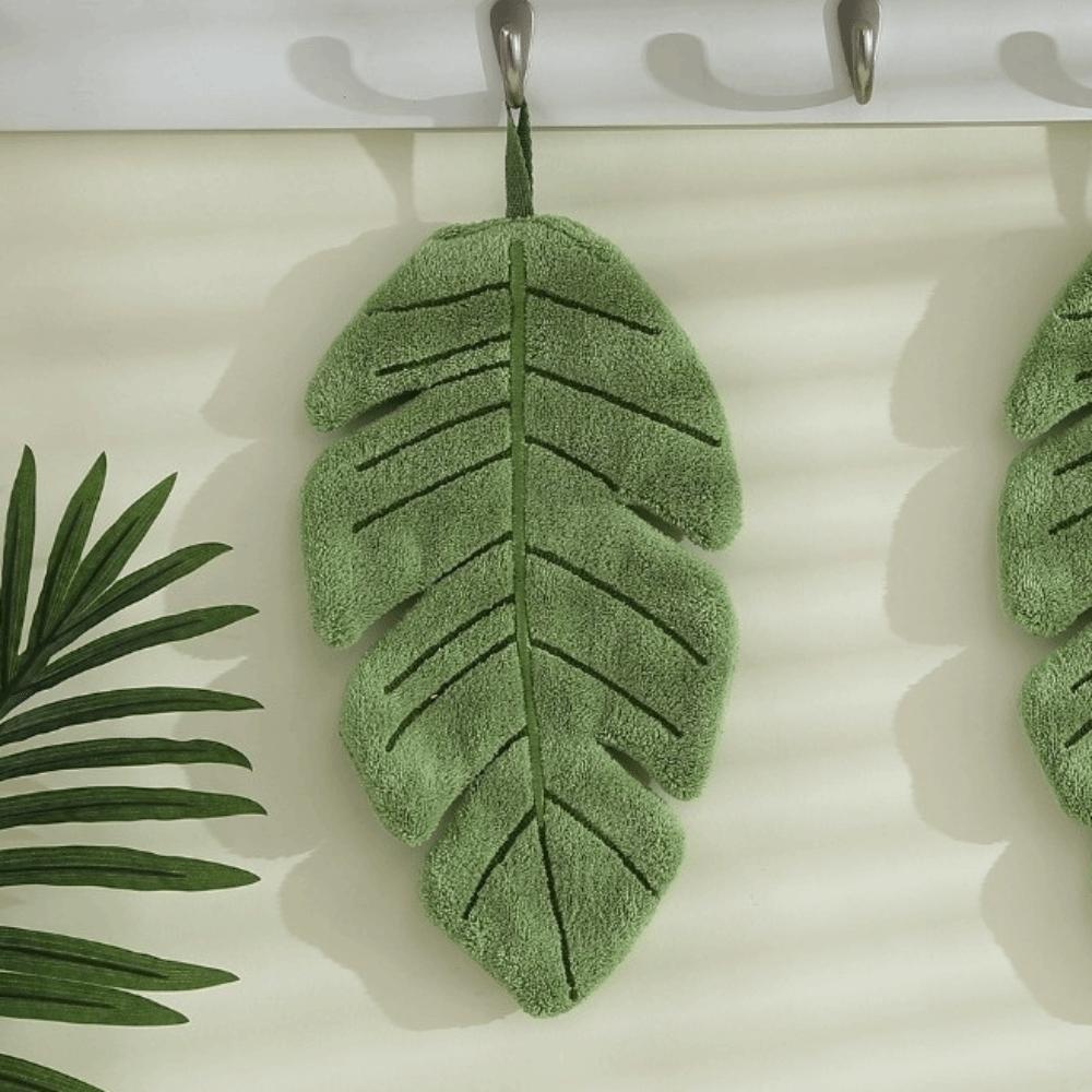 New Cartoon Leaf Hand Towel Coral Velvet Thickened Bathroom Kerchief Hanging Absorb Water Kitchen Handkerchief Kitchen Tool