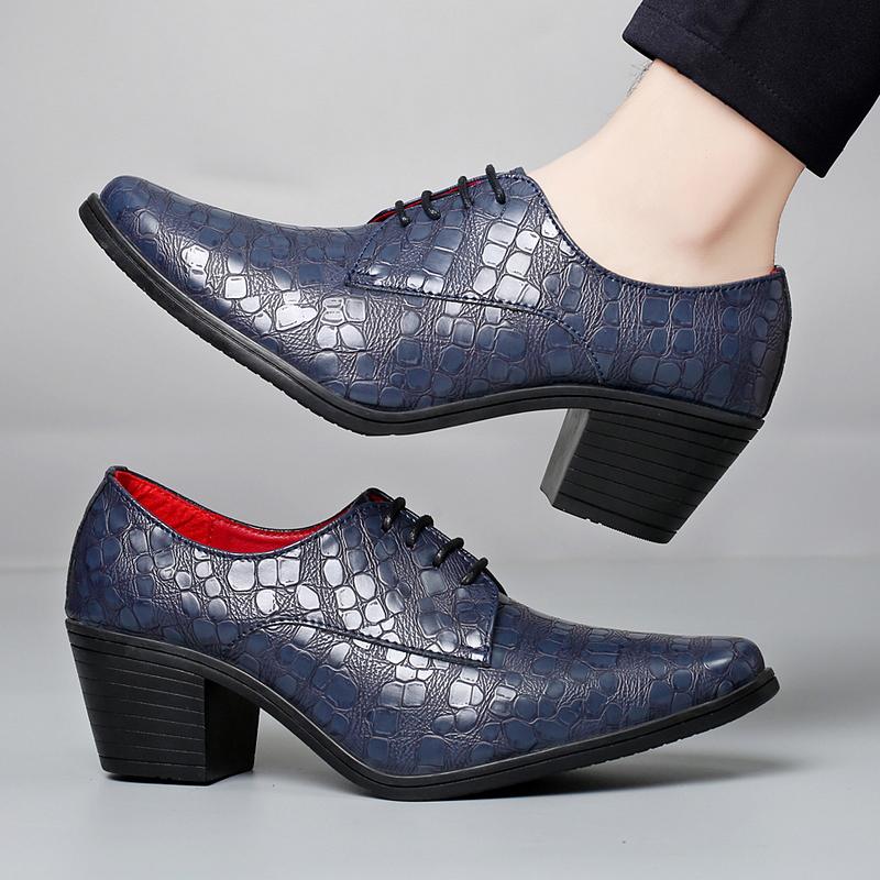 Men High Heels Blue Derby Brown Wedding Dress Dance Shoes Business Elevator Shoes Black Height Increase Tuxedo Shoes Large Size