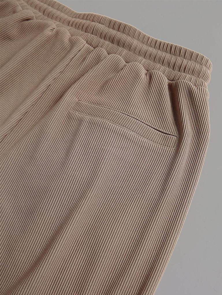 Men's Stand Collar Ribbed Jacquard Weave Button Front Long Sleeves Shirt and Straight Leg Drawstring Pants Set