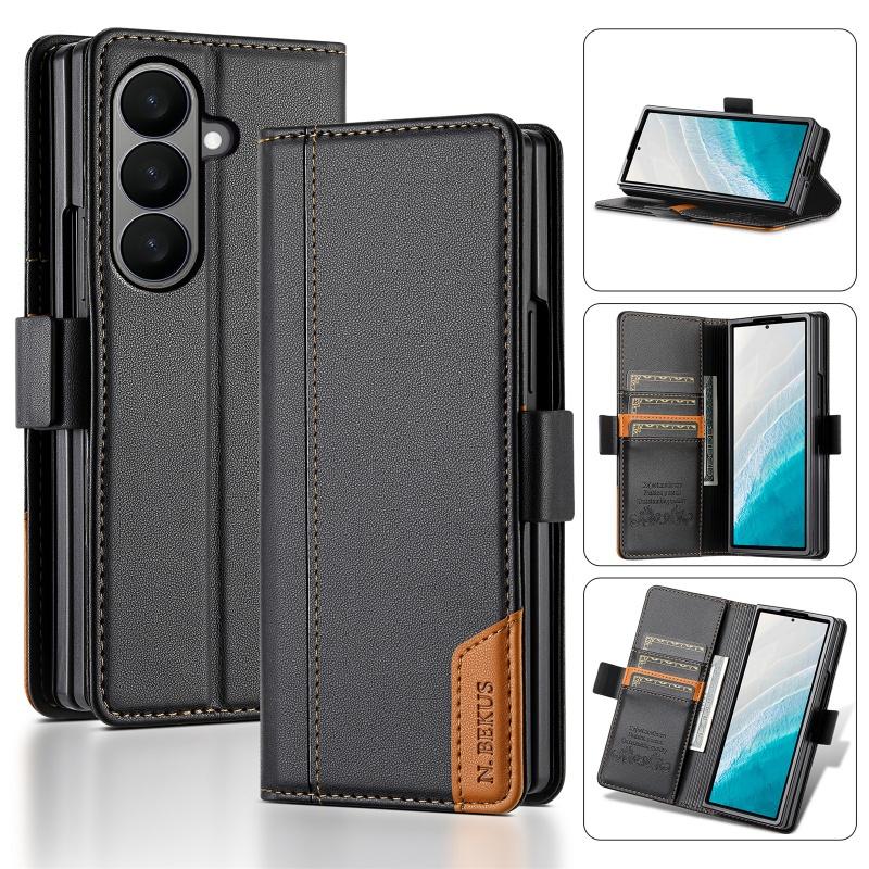 

Luxury Magnetic Anti-theft Brush Leather Wallet Card Slot Phone Case for Samsung Galaxy Z Fold 7 6 5 4 3 Purse Holder Cover Etui Samsung Z Fold 3