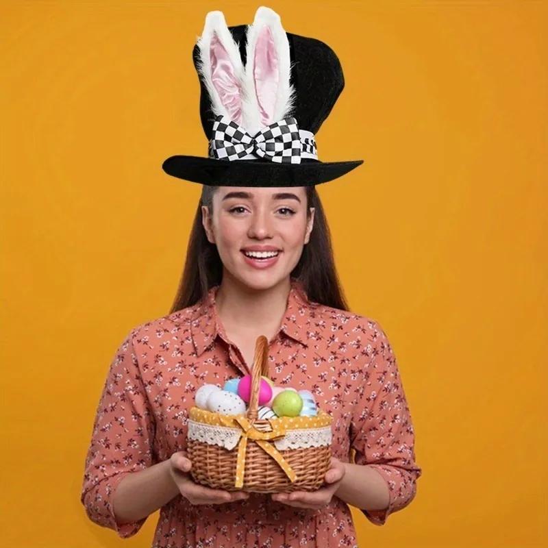 1pcs One Size Fits All Easter Hat Cosplay Holiday Party Decorative High Hat with Ears Velvet Rabbit Ear Party Hats