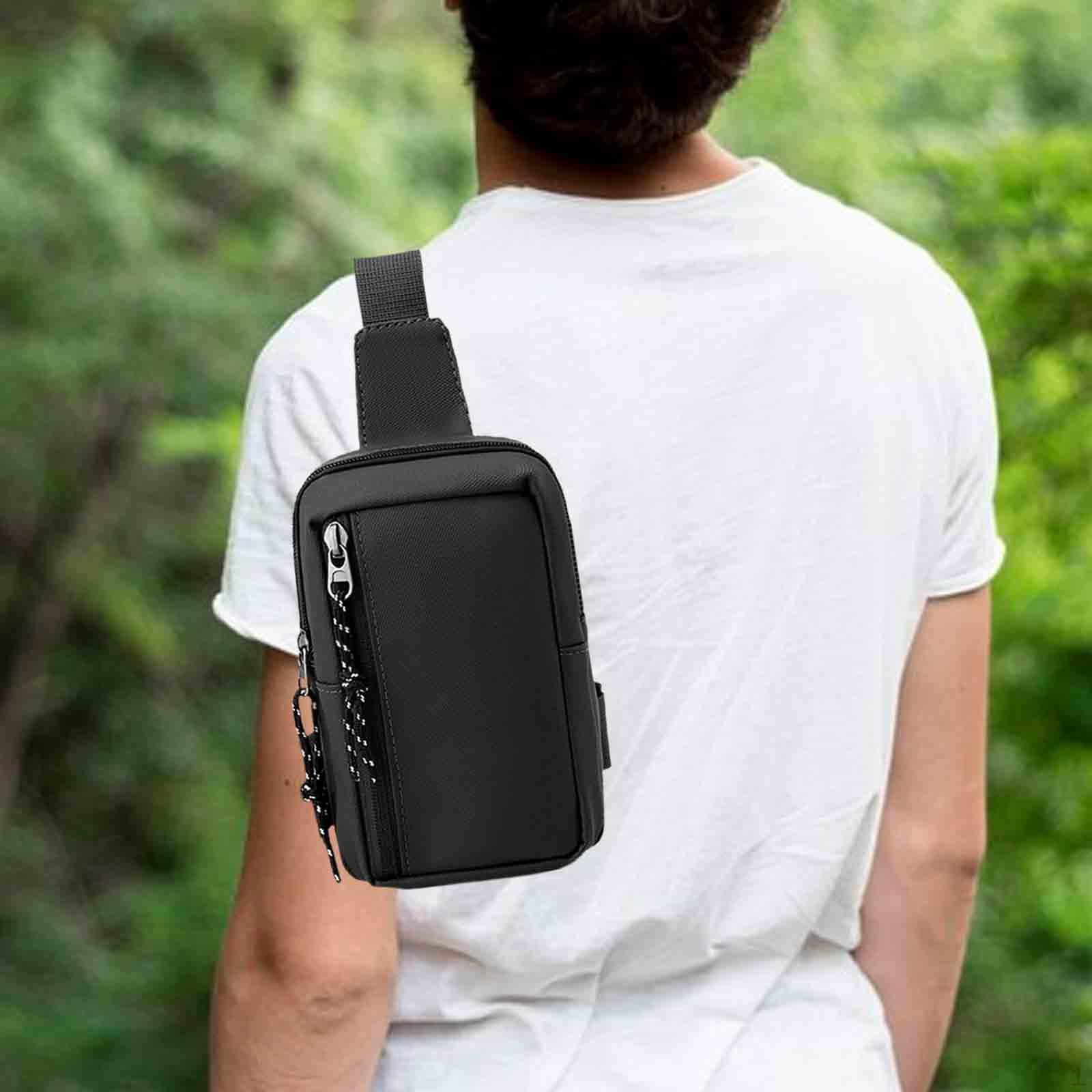 

Мужская нагрудная сумка, легкая сумка с молнией, мини-плечо через плечо для треккинга и верховой езды чёрный