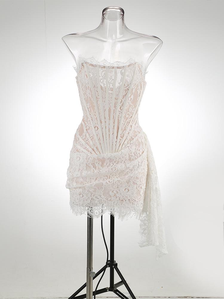 Elegant Lace Waist Tube Top Dress - European & American Style