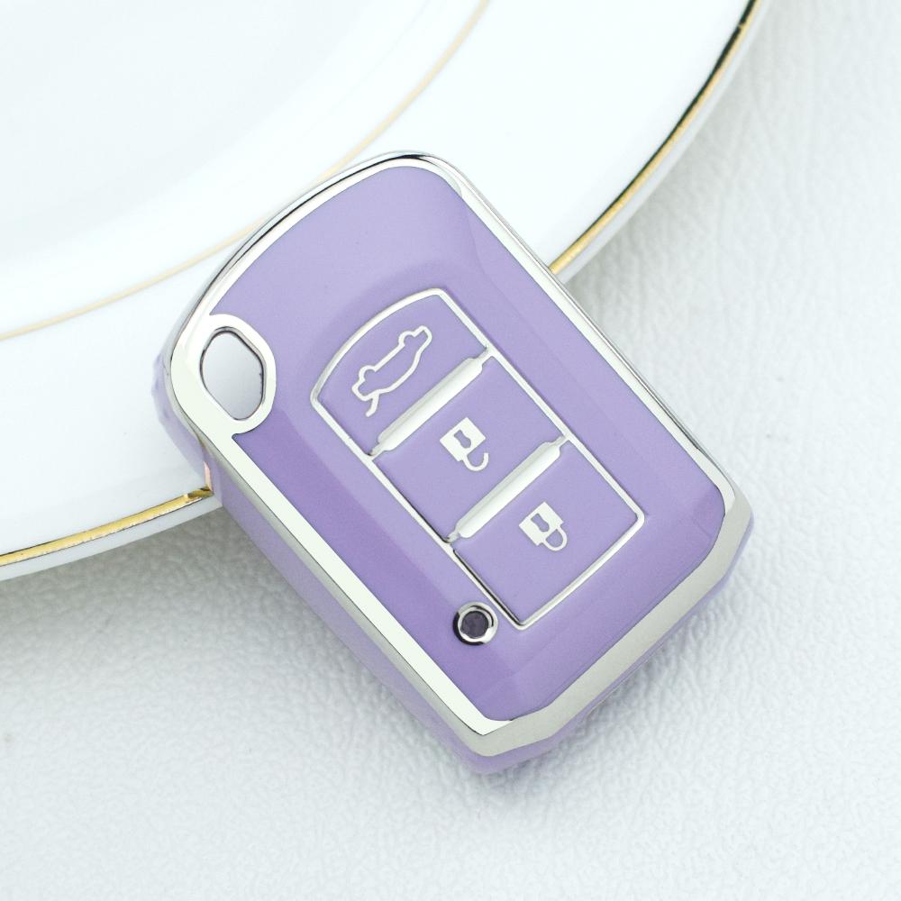 

Чехол для ключей из ТПУ с 3 кнопками для Mitsubishi ASX Outlander Lancer EX Galant Pajero 2016 2017, сумка-держатель, защита для брелка фиолетовый