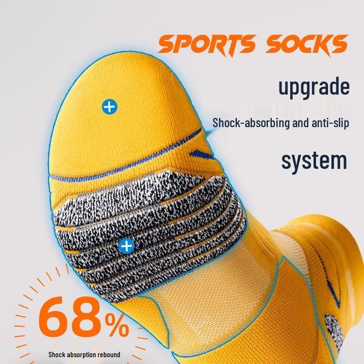 Men's Mid-Calf Sports Socks - Sweat-Absorbent, Non-Slip Towel Bottom for Basketball, Running, Badminton (Spring & Autumn)