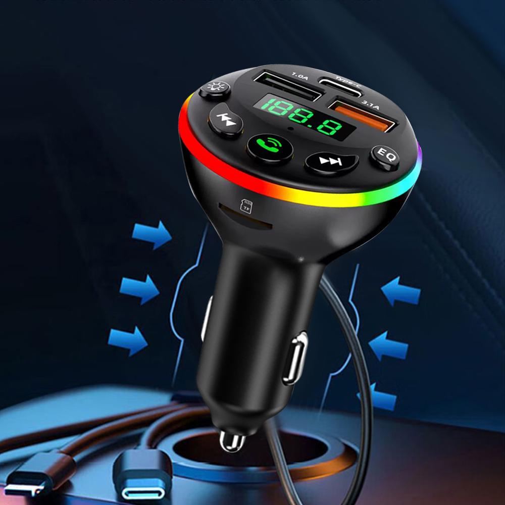 Car Bluetooth 5.0 FM Transmitter MP3 Modulator Player Handsfree Audio Receiver With 3 In 1 Charge Cable for IPhone Huawei Xiaomi