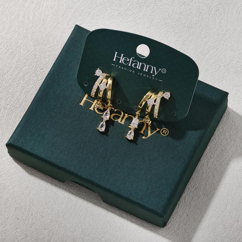 Triple Huggie Stacked Earrings for Women Gold Chain Drop Dangle Earrings Cute Statement CZ Earrings Trendy Dainty Jewelry Gift