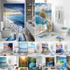 Coastal Beach Scenery 3D Printing Waterproof Shower Curtain Set Pedestal Rug Lid Toilet Cover Mat Bathroom Set With 12 Hooks