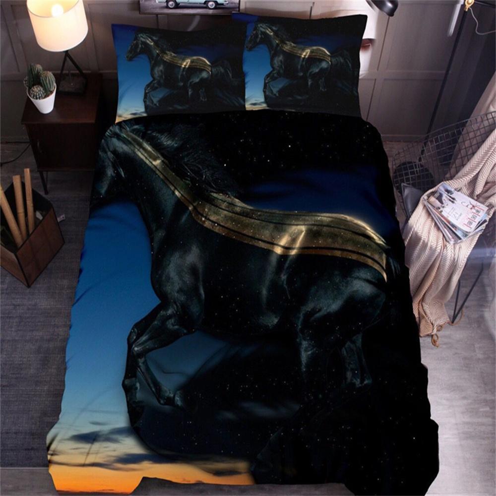 3D Horse Printing Duvet Cover Animal Bedding Set Twin Full Double Queen King Size for Kids Men Black Soft Quilt Cover Pillowcase