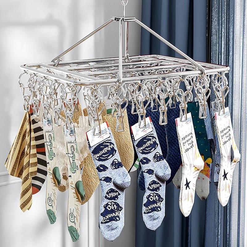 50/40/30/20/10/6Clips Clothesline Inox Practical and Retractable Fasteners Windproof Square Laundry Airer with Multi Clothespins