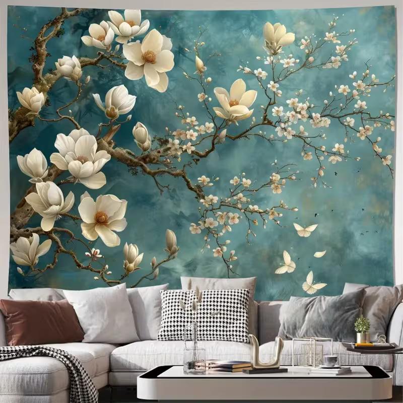 

2D Teal Magnolia Flower Tapestry for Bedroom Living Room Decor 47.2x31.5inch/120*80cm