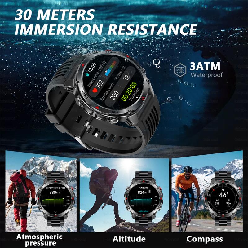 2026 Nuovo Smartwatch Militare con Chiamata Bluetooth GPS Integrato Bussola Altimetro Barometrico Impermeabile 30ATM Smartwatch con Chiamata Bluetooth per Uomo