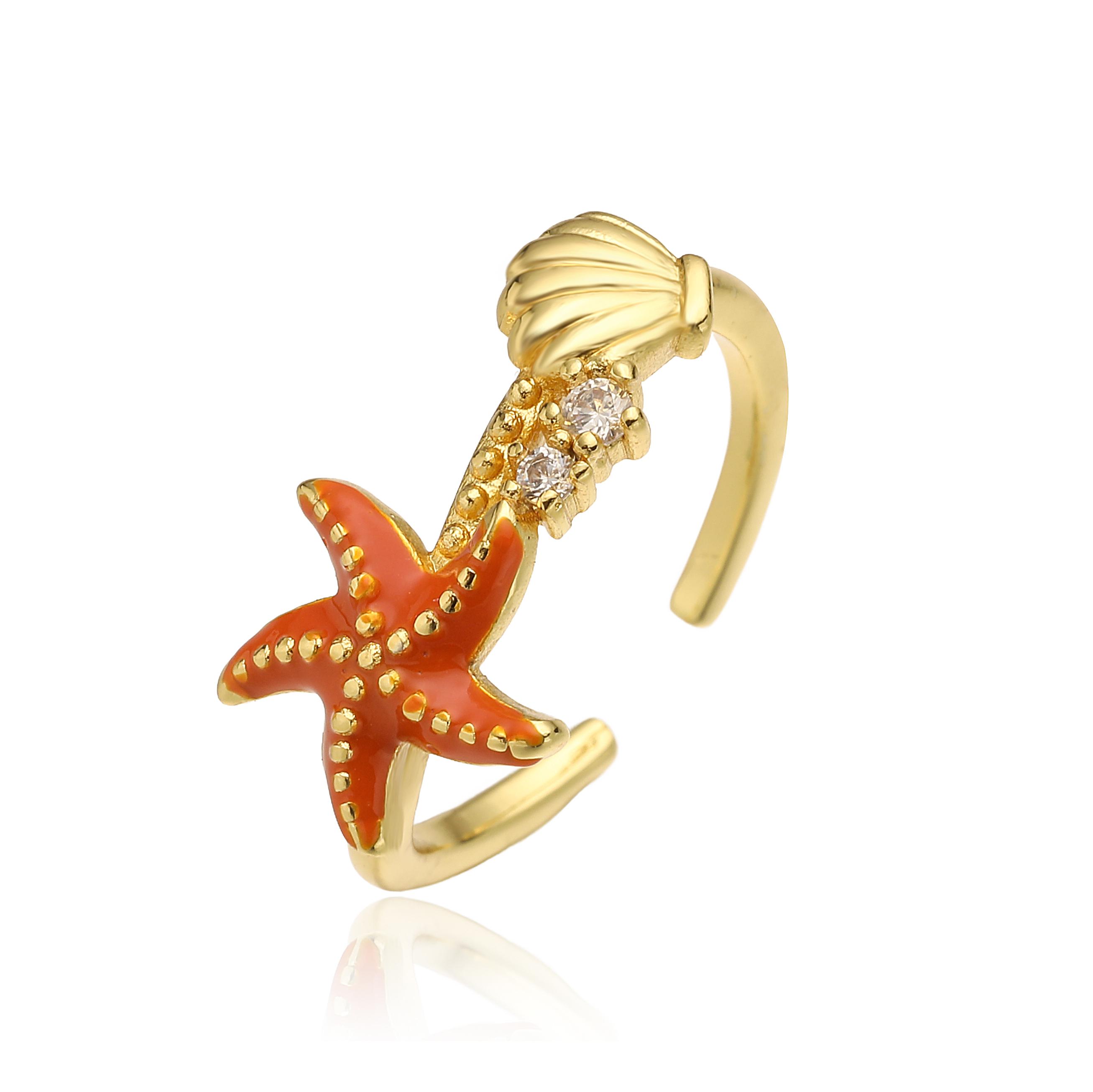 

HECHENG, Cute Enamel Drop Glazed Shell Starfish Ring Women s Copper Metal Open Adjustable Couple Ring Gift 1 Piece resizable помаранчевий