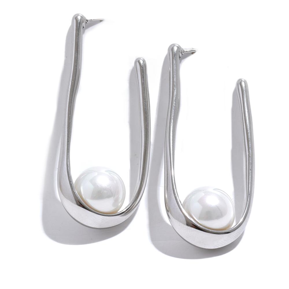 

Yhpup Minimalist Stainless Steel Round Imitation Pearls Geometric Huggie Earrings Gold Silver Color Anti Allergic Jewelry Gift
