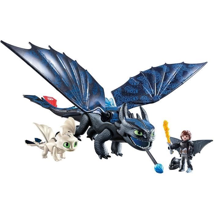PLAYMOBIL - Dragons 3 - Krokmou Et Harold Avec Bébé Dragon - Figurine Avec Combinaison De Vol Pour Harold