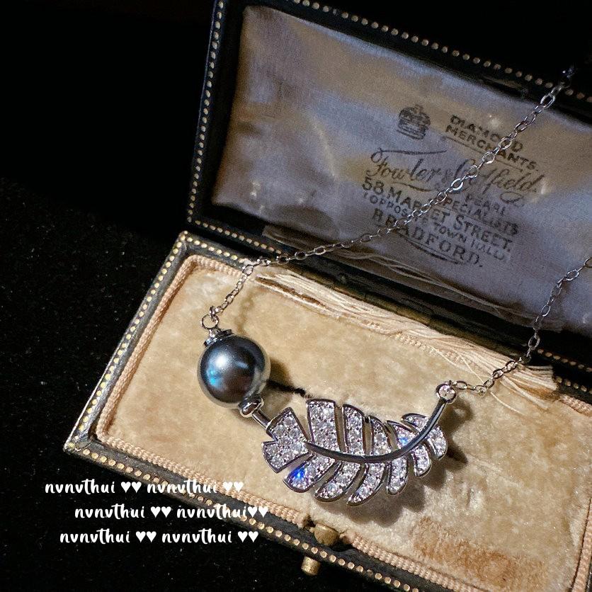 Mermaid Tears, Feather Gem Pearl Necklace, Tahiti, Lady Grey Bead Earrings, Feather Zircon Ring