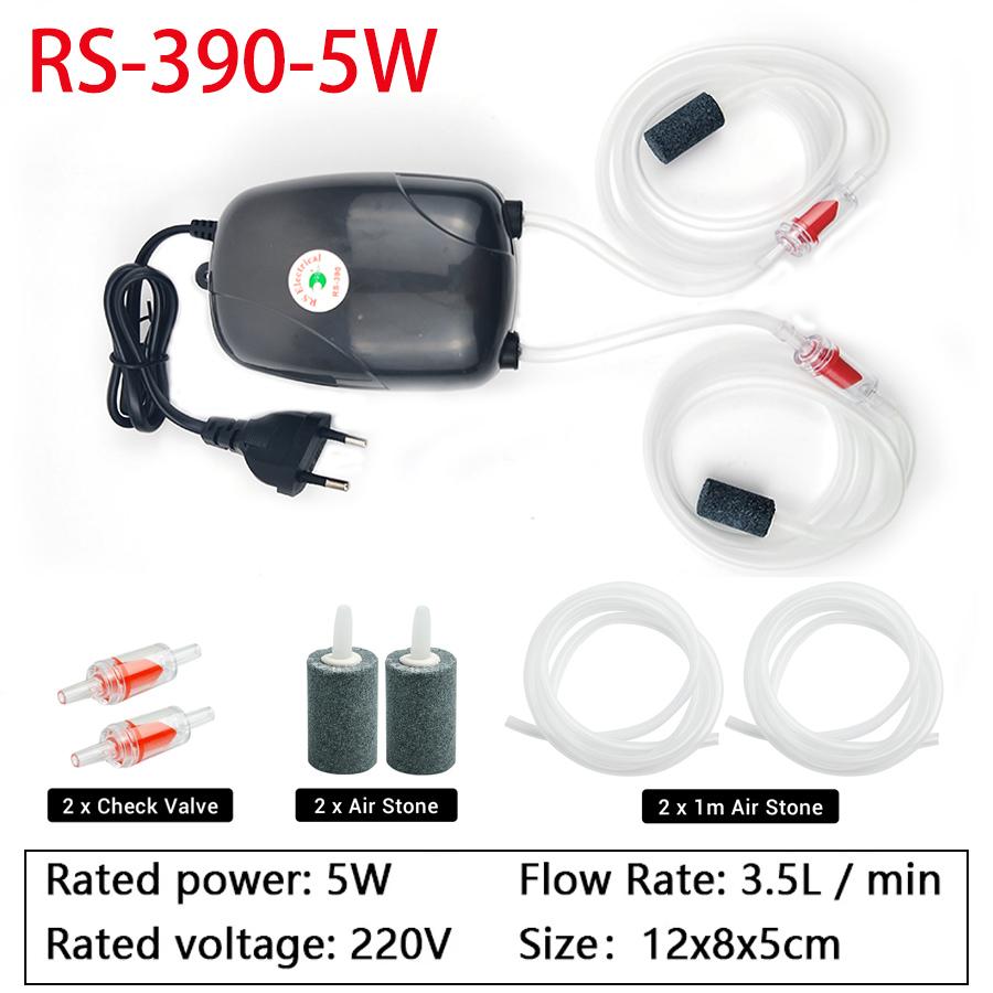 1Set Aquarium Air Pump Fish Tank Mini Compressor Single Double Outlet with Check Valve Tube Aquatic Accessories 220V 3W 5W