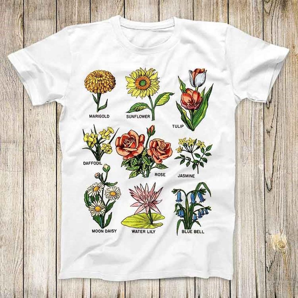 British Wild Flowers Rose Daffodil Sunflower Marigold Jasmine Top Tee Best Cute Gift Mens Women Unisex T-Shirt 3021