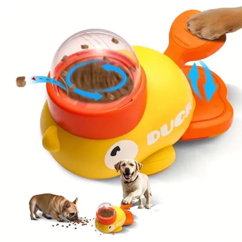 Interactive Cat Treat Dispenser Toy Yellow Duck Shape Slow Feeder for Small Dogs Cats Puzzle Training Toy