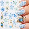 5D Embossed Nail Art Stickers: Blue Gradient Flowers & Gold Gem Stars