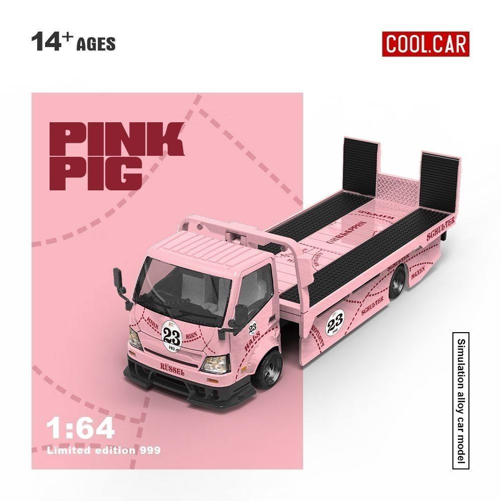 Cc 1:64 H300 Flatbed Transport Trailer Pink Pig; Alloy Car Model Simulation